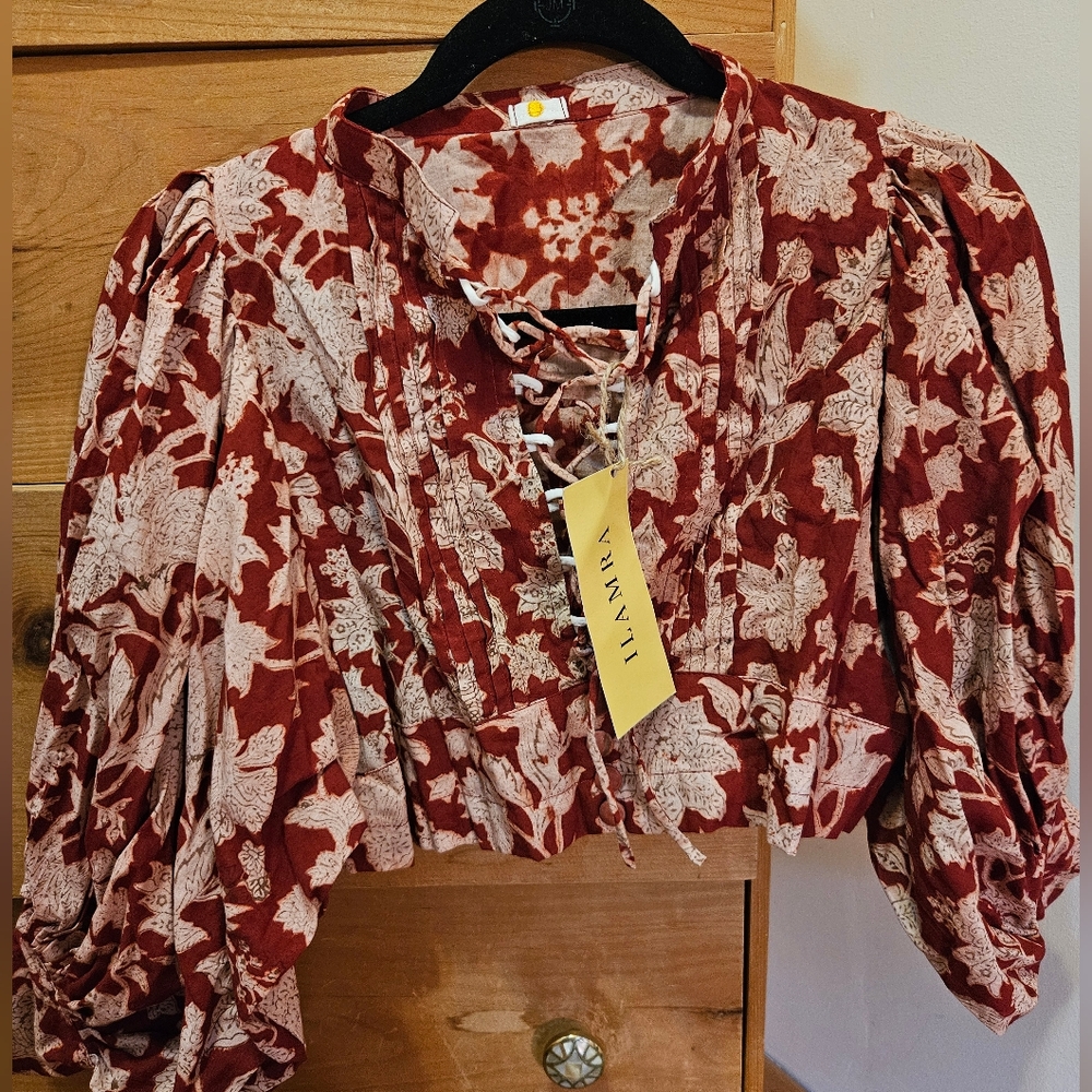 Red Floral Cropped Blouse